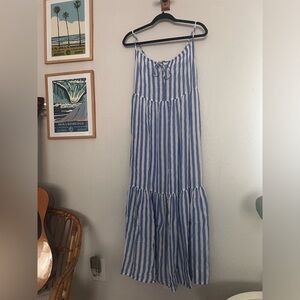Blue and White Stripe Tiered Swing Maxi Dress